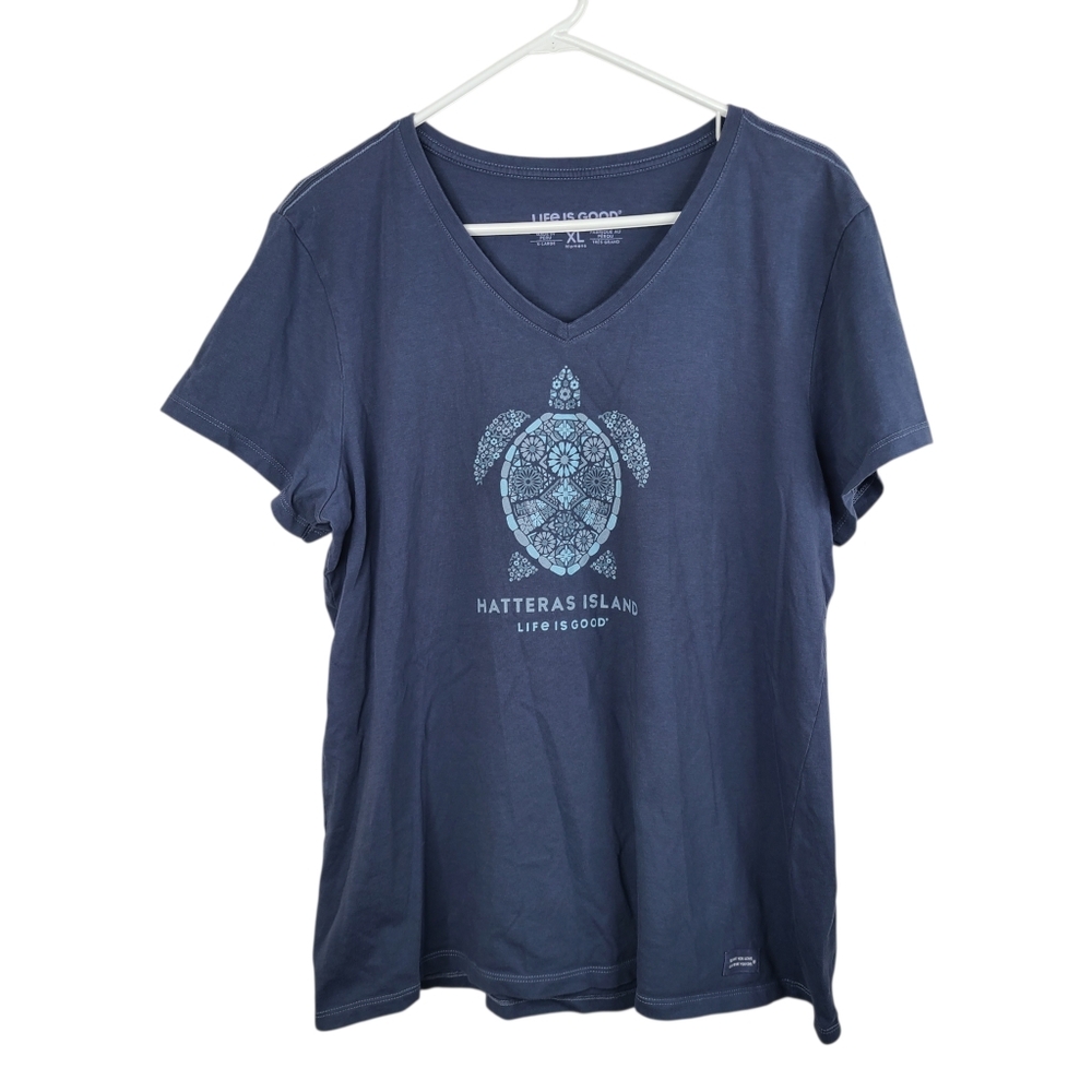 Life Is Good Women's Blue Crusher T-Shirt With Turtle Graphic Size XL